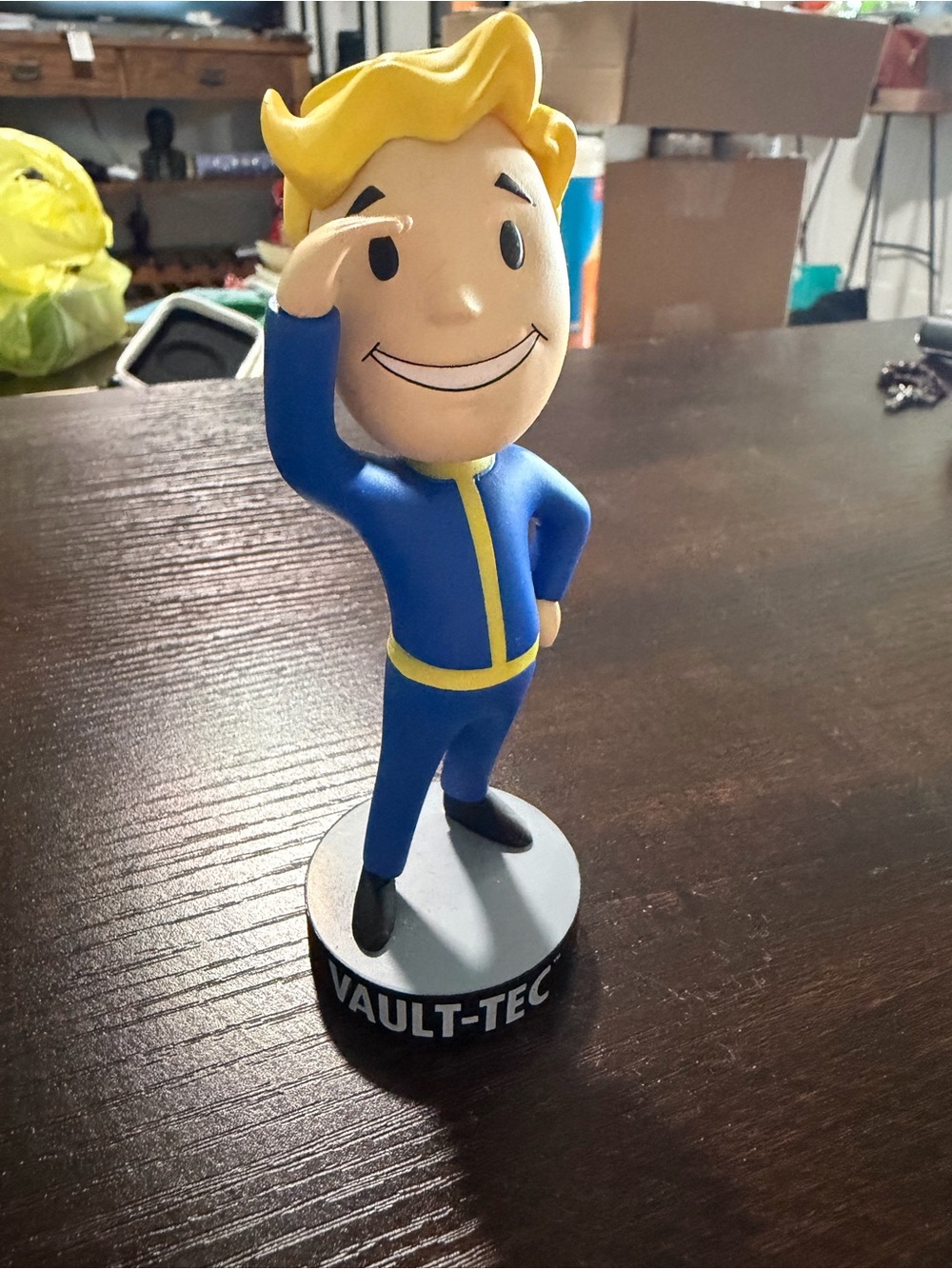 Vault-Tec Inspired Blue and Yellow Collectible Figurine